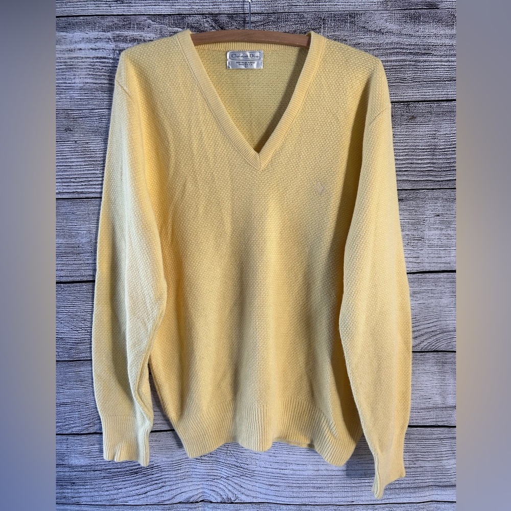 Christian Dior vintage yellow v-neck sweater size large